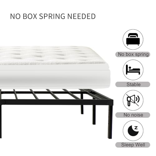 Image of Wulanos Queen Size Bed Frame, 3500lbs Heavy Duty Metal Platform with Steel Slats Support, Sturdy and Noise-Free, 14 Inches High Bedframes with Ample Storage, No Box Spring Needed