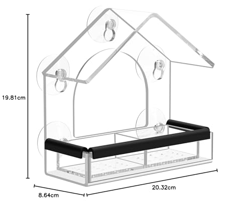 DY-SKTY Clear Window Bird Feeder with 5 Suction Cups, Sturdy Acrylic, Woodpecker, Window Mount, Bird Feeder