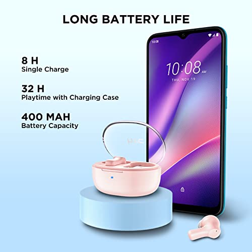 Image of HTC True Wireless Earbuds 1 Bluetooth 5.3 in-Ear Headphones ENC Noise Cancellation with Transparent Charging Case, 32-Hour Playtime /Built-in Mic /Touch Control - Crystal Pink