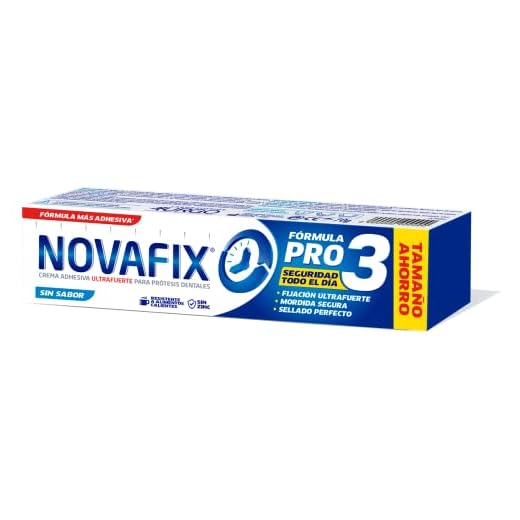 Novafix - Pro3 Sin Sabor - Fijación ultrafuerte - Crema adhesiva dentaduras postizas - 70 g