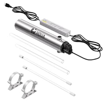 HQUA-TWS-121 120V 55W 12GPM 1“ MNPT Inlet/Outlet, Whole House Ultraviolet Water Purifier Filter, + 1 Extra UV Bulb, + 1 Extra Quartz Sleeve