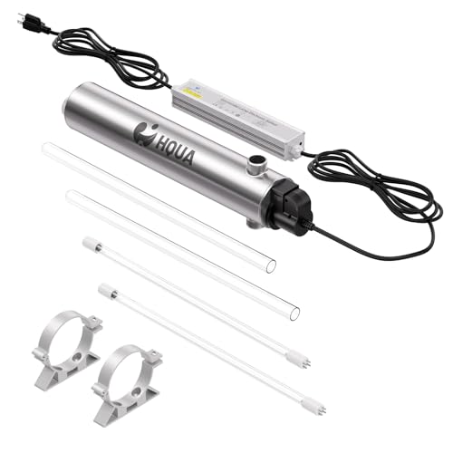 HQUA-TWS-121 120V 55W 12GPM 1“ MNPT Inlet/Outlet, Whole House Ultraviolet Water Purifier Filter, + 1 Extra UV Bulb, + 1 Extra Quartz Sleeve
