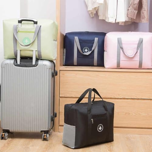 Image of CAVALO Be Unique Travel Duffle Bag for Luggage Spacious with Pockets Foldable Weekender Zipper Bag, Stylish Handbag Carry on Trolley Bag Waterproof Nylon Black 44 x 18 x 35 cm