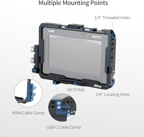 Image of Monitor Cage for Blackmagic Video Assist 5 inch 12G / 3G, Nitze Cage with HDMI and USB-C Cable Clamps