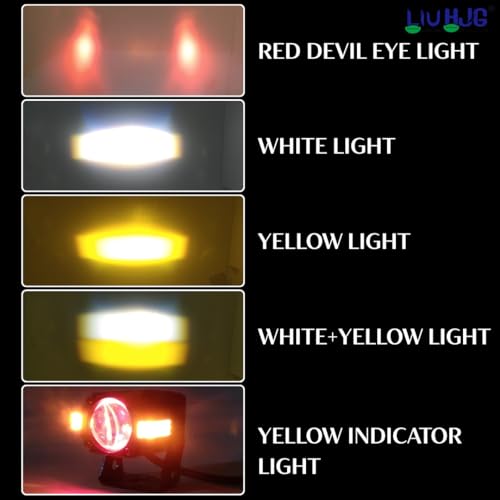 Image of LIU HJG S-83 80W Yellow /White LED Fog Light with Red Devil Eye | Universal for Bike & Car