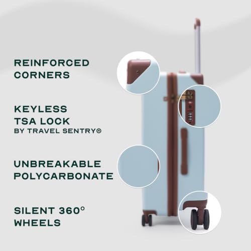 Image of Assembly Vintage 28 Inch (75cm) Large Check-in Trolley Bag Hard Shell Polycarbonate Suitcase Retro Classic Design with TSA Lock 8 Spinner Wheels Blue