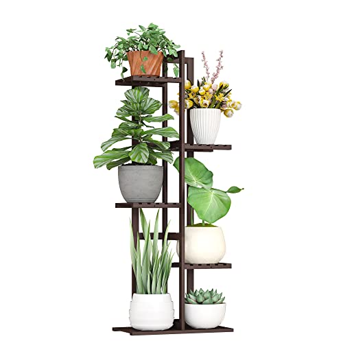 BMOSU Bamboo Plant Stand for Indoor Outdoor Plants Corner Tall Plant Shelf 6 Potted Holder Shelf Plant Rack Holder Display Rack(Brown)