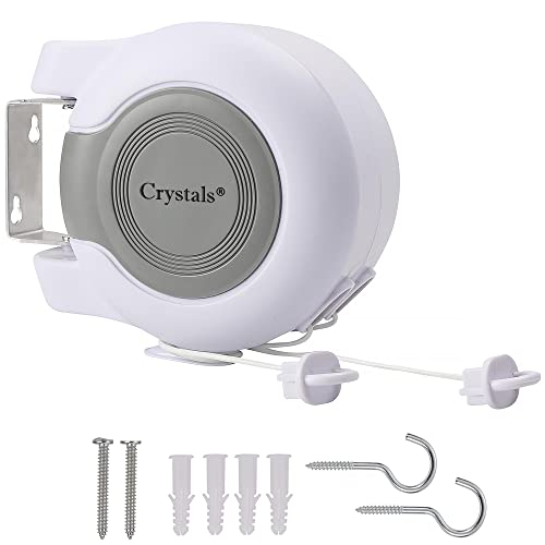 Crystals 30m Retractable Outdoor Washing Line - Wall Mounted Double Clothes Line for Outside Laundry Drying