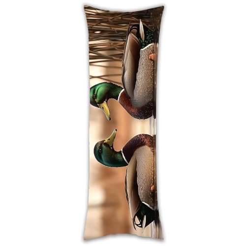 Almohada de Cuerpo Entero 60x180cm, Larga cojin Pato de cabeza verde Almohada Corporal, Dormir de Lado, Soporte Firme para Espalda y Caderas, Funda Transpirable, Funda de Terciopelo Extraíble F-561