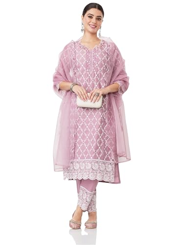 Amazon Brand - Myx Women Embroidered Cotton Kurta Pant Set with O...