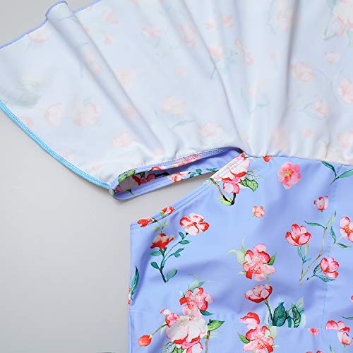 Maternity Bikinis Tankini Floral Flouncing Swimsuit One Piece Beachwear Blue With Pink Flower L #TOP4