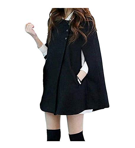 Femmes Manteau châle Hiver, Toamen Manteau à manches longues Grande taille Châle Coupe-vent Grande taille Couleur unie Manteau en laine cape Manteau moyen long Mode (S, Noir) Cover