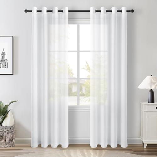 Topfinel Rideau Voilage Blanc 140x225cm Rideaux Voilages Salon Fe...