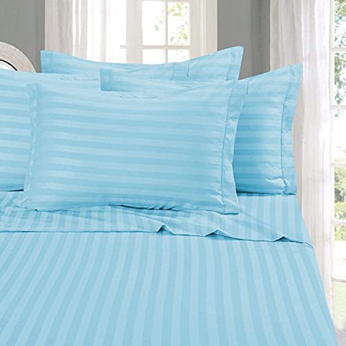 Image of Sofrito Bed Sheet Glace Cotton Striped - 300 TC - Super King (108 inchx108 inch) - with 2 Pillow Cover | Ideal for Hospitals, Clinics, Hostels, PGs, Hotels & Guest Houses | Baby Blue