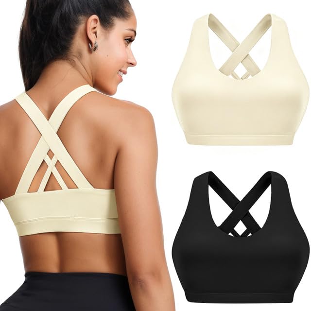 Image of Buauty 2 Packs Sports Bras for Women High Support, Push Up Sports Bra, Criss-Cross Back High Impact Yoga Bras for Large Bust