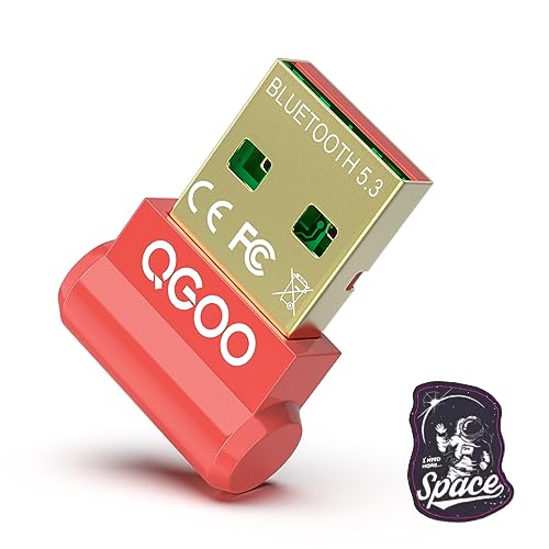 USB Bluetooth Adapter for PC - QGOO Bluetooth Dongle 5.3 EDR, Wireless Bluetooth Receiver for Desktop Computer Laptop Bluetooth Windows 8.1/10/11?red-036?