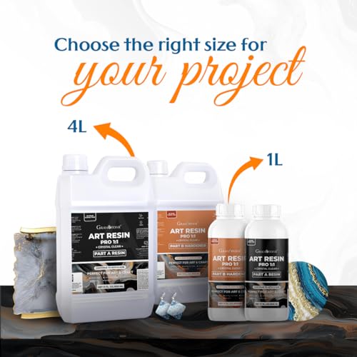 GRANOTONE Crystal Clear 1:1 Epoxy UV Resin and Hardener 1 Litre Liquid Art Kit Long Lasting Smooth Finish Non Toxic Easy to Use with Self Leveling Suitable for Jewellery and Keychain Making