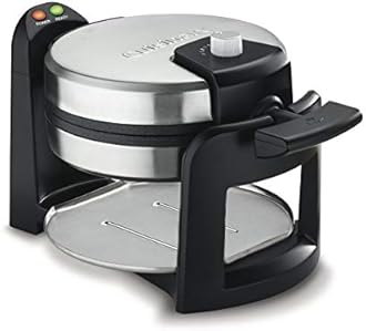 Cuisinart Round Flip Belgian Waffle Maker, Black/Silver, 1 inch thick, WAF-F30NAS