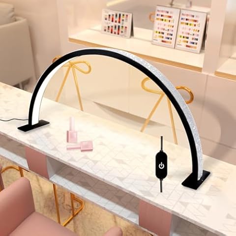 YINGJEE Half Moon Light Nail Lamp for Desk, Lash Light Led Nail Tech Lamp with Adjustable Brightness, Desk Lamp for Lash Eyelash Extension, Tattoo, Skincare, Eyebrows Cover