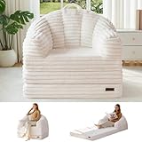 MAXYOYO Folding Sofa Bed, 2 in 1 Convertible Sofa to Lounger Comfy Faux Fur Bean Bag Chair for Adults, Floor Single Sleeper Couch Chair with Handle, Couch Bed for Living Room Bedroom, Beige
