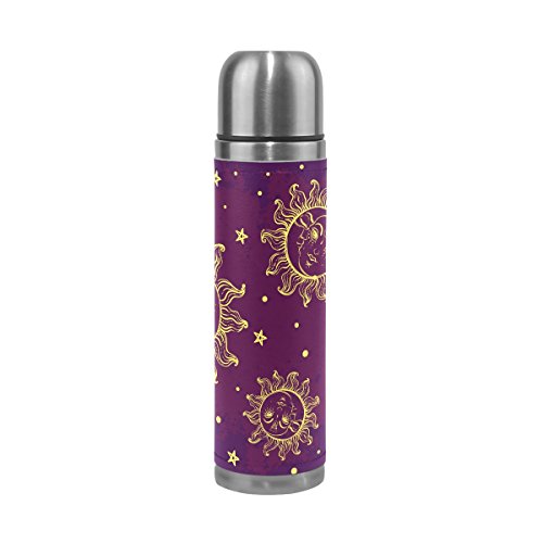 ALAZA 17 oz Trendy Sun Moon Star Double Wall Vacuum Cup Insulated Stainless Steel PU Leather Travel Mug