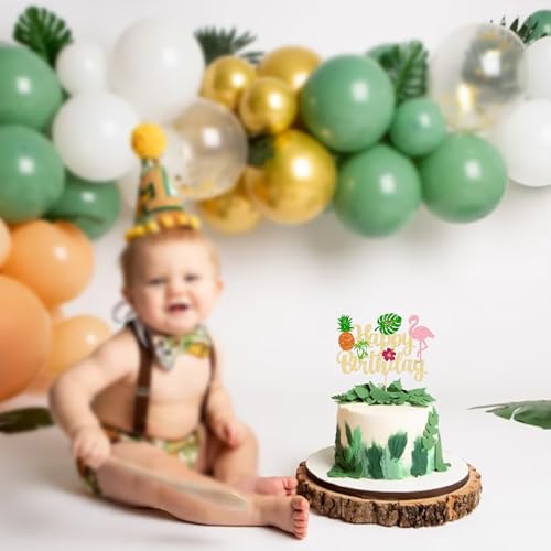 Ephlyn EPH-2022-050-6 1Pc Tropical Luau Happy Birthday Cake Topper Glitter Palm Tree Flamingo Pineapple Aloha Cake Pick Decorations For Hawaiian Luau Theme Birthday Party Supplies thumb #6