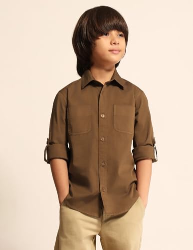 Image of Regular fit Solid Cotton Long Sleeves Casual Shirts