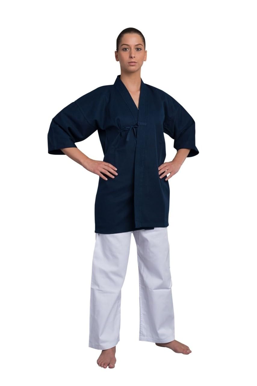 Kendo Jacke blau - Reiskornwebung - Kurze Ärmel - Größe 160 bis 200 cm