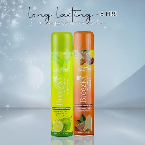 Image of KELYN Room Fresheners - Long Lasting Air Freshener (Pack of 2, 230ml) | Room Freshner Spray for Home, Office, Cars & Toilets | Car Perfume - Lemon & Sandalwood
