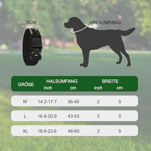 FEimaX Hundehalsband Personalisiert Hunde Halsband für Kleine Mittelgroße Hunde, Breite Reflektierende Verstellbares Taktisch Hundehalsband mit Metallschnalle für Ausbildung (Schwarz, M)