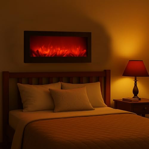 Image of LED Fireplace Lamp Realistic Flame Effect, Vintage Mantel Design, Cozy Ambient Lighting for Home & Office (Black)