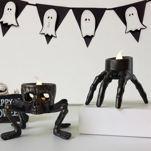 Lámpara de esqueleto de Halloween con vela LED sin llama decorativa para interior 7
