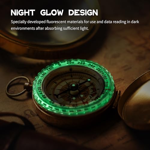 Kompass Outdoor, Wasserdicht Kompass, Kompass Wandern Portable mit Leuchtziffern für Camping Wandern Jagd und Aktivitäten im Freien(Golden)