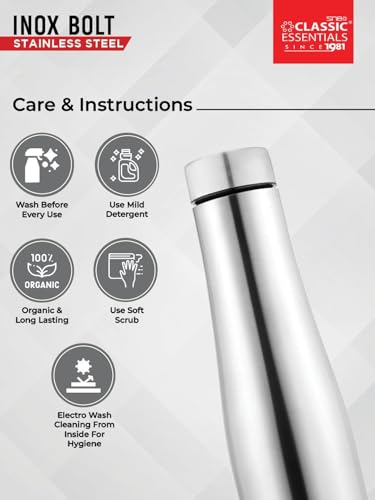 Image of CLASSIC ESSENTIALS Stainless Steel Puro Water Bottle 1000ml Pack of 3 | Leak Proof Fridge Bottle | Rust Resistant Steel Water Bottles for Home, Office, School & Gym | Silver