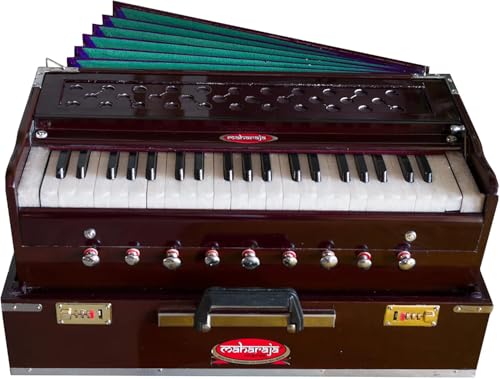 Maharaja Musicals, (Model 2025-26) Folding Harmonium Instrument, In USA, 9 Stops, Rosewood Color, Safri, 3 1/2 Octave, Coupler, Bag, Tuned To A440, Musical Instrument Indian-AHF