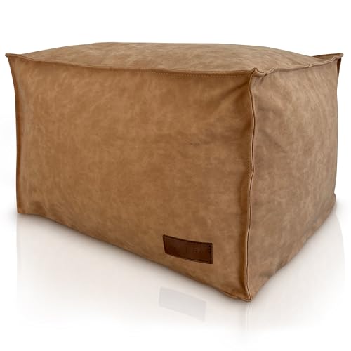 Aiire Puff Reposapies de Polipiel Premium - [50x40x30] Puf Rectangular Moderno para Sillon - Taburete Reposa Pies XXL para Sofa Salon - Decoracion Habitación Adolescente o Bean Bag Chair Beige