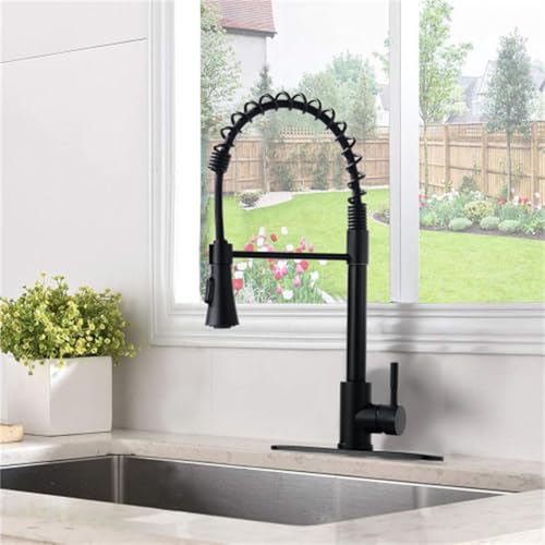 JTDISHI Commercial Kitchen Sink Faucet with countertop Swivel with Spring Pull-Out Swivel for Home Restaurant Bathroom Laundry Room Matte Black