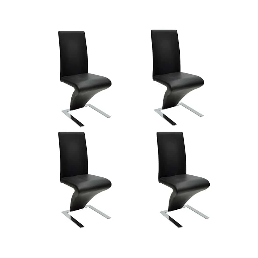Krzesło do jadalni, zestaw 4 sztuk, czarne, sztuczna skóra, tapicerowane krzesła z podłokietnikami, ergonomicznie wyściełane, nowoczesne wzornictwo, stabilne chromowane nóżki, wygodne