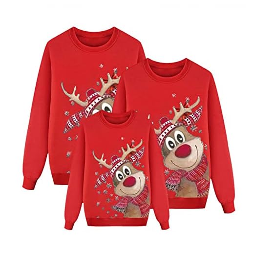 Alueeu Sudaderas Navideñas Familiares Jersey Reno Navidad Familiar Hombre Mujer Niños Niña Suéter Navideño Familia Feo Divertido Pullover Ugly Jerseys Cuello Redondo Blusas Abrigo Tops Talla Grande