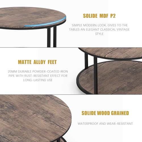 Image of NSdirect Round Coffee Table, 27.5 inch Small Coffee Table for Living Room,2-Tier Rustic Wood Desktop with Storage Shelf Modern Design Home Furniture(Light Walnut)