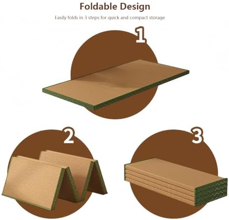 Foldable Coconut Coir Floor Mattress, Japanese Futon Sleeping Pad with Rattan Surface for Bedroom, Guest Room, Dorm, Living Room - 35.4" x 78.7"