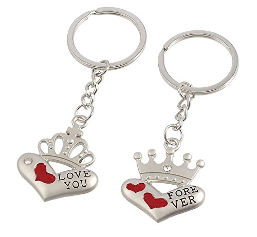 Preisvergleich Produktbild PRIMI 2 Anhänger flach Paar Crown Top Heart Split Ringe Schlüsselbänder