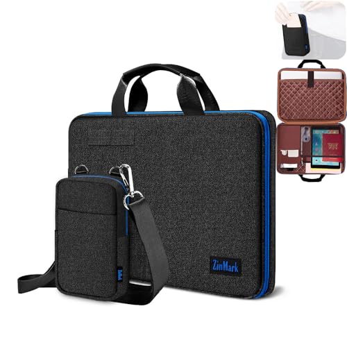 Image of Laptop Case 15.6 Inch Briefcase Military-Grade Protection with Detachable Belt Bag, Compatible All Model of 15-16 Inch MacBook Pro and Most Popular 15.6 Inch Notebooks Chromebooks (Black Blue)