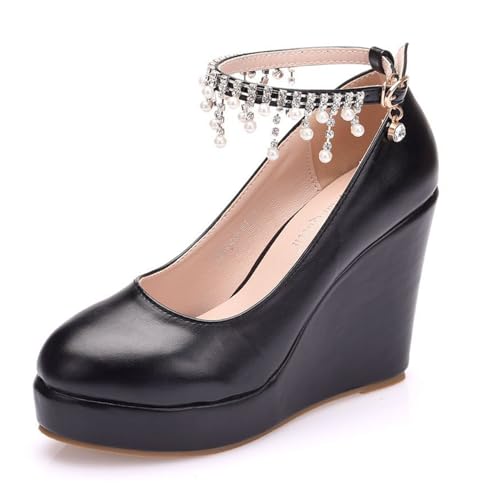 Chaussures de fête de mariée le cadeau de mariage idéal en escarpins compensés noirs 42