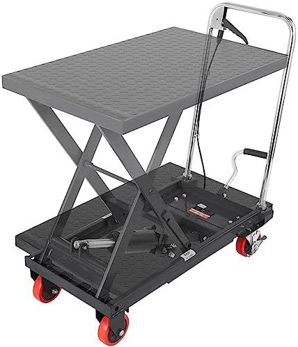 VEVOR Hydraulic Lift Table Cart, 500lbs Capacity 28.5" Lifting Height, Manual Single Scissor Lift Table with 4 Wheels and Non-slip Pad, Hydraulic Scissor Cart for Material Handling, Black