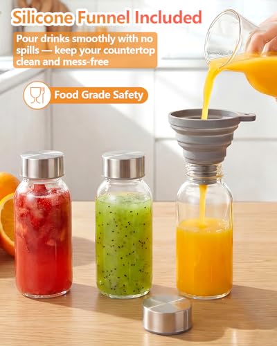 Image of Zukro 8 oz Glass Water Bottles with Lids, Reusable Clear Juice Bottles With Stainless Steel Airtight Cap for Juicing, Ginger Shot, Milk, 250ml Leak Proof Small Smoothie Container, BPA Free, Set of 10