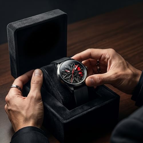 Image of GOLDENIZE FASHION Branded Men's Sport Quartz Watch Car Wheel Multicolour Dial Wheel Dial 360 Rotating Casual Fashion Stainless Steel Alloy Mens &Boy's Luxury Metal Gift Creative Watch