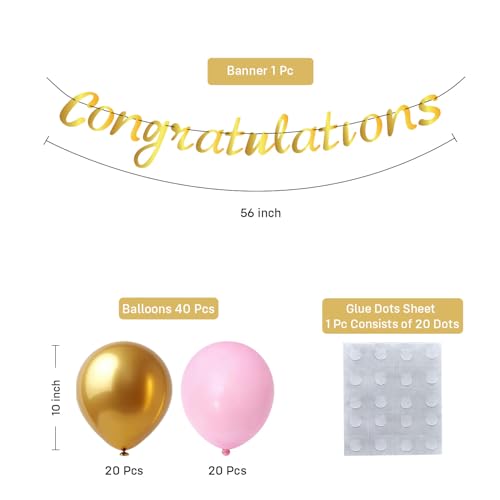 Image of Party Propz Congratulations Banner - 42 Pcs Pink and Golden Congratulations Decoration Items | Balloons For Decoration | Congrats Banner (Cardstock, Latex)
