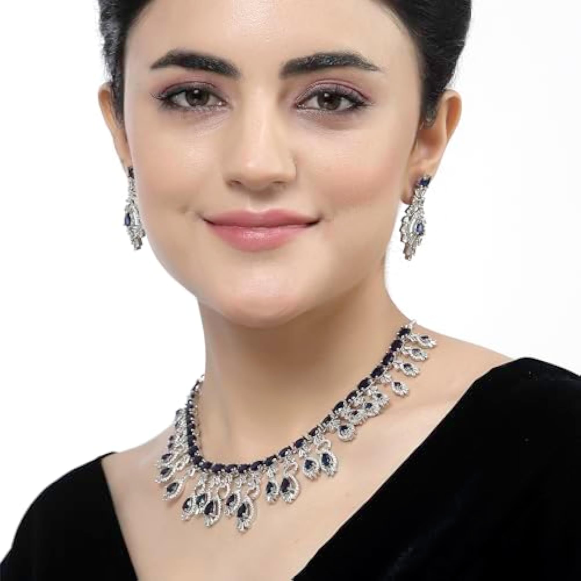 Rhodium-Plated American Diamond Studded Necklace Set