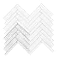 Modket TDH417MG-S Sample Pure White Pearl Iridescent Crystal Glass Herringbone Modern Mosaic Tile Backsplash Kitchen Bath Bathroom Shower Interior Wall